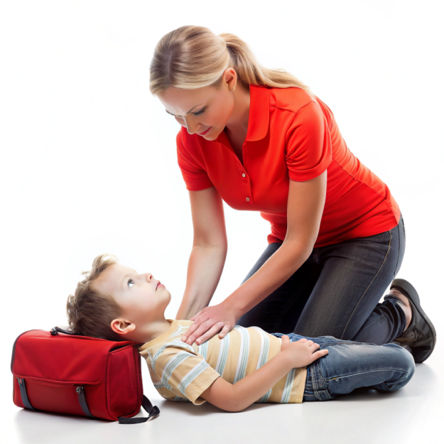 Женщина оказывает ребенку доврачебную мед.помощь